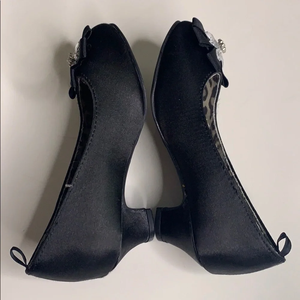 Satin Black Crystal Flower kitten heel girl party holiday shoes toddler 8